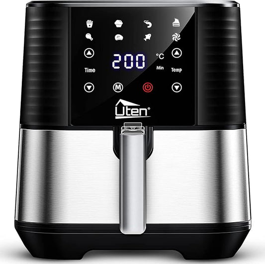 5.5L Air Fryer, Electric Oilless Cooker with LED Digital Touchscreen, 7 in 1 Uten Hot Oven Cooker, 6 Quart Large Stainless Steel Non-Stick Air Frier Pot, 1700W(Silver Black)
