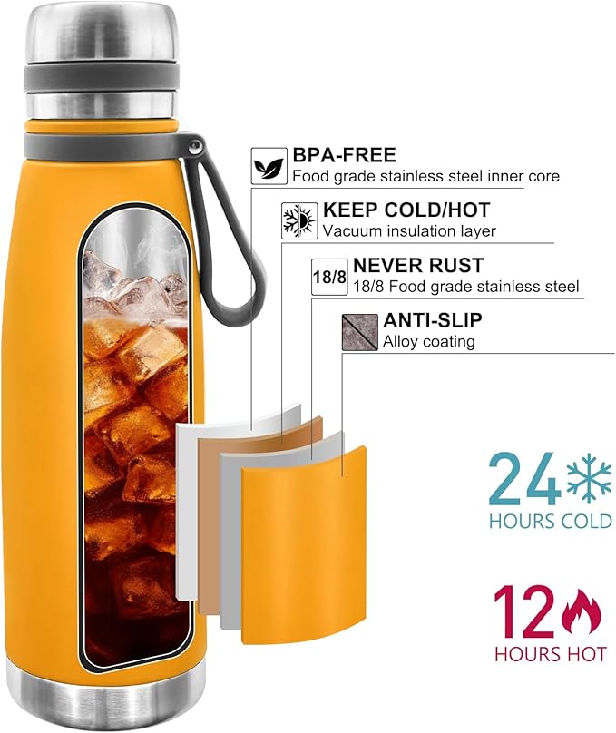 22oz Thermos for Hot and Cold Drinks, Coffee Thermos Water Bottle, Wide Mouth Thermal Cups- Leakproof Stainless Steel Insulated Thermos - Commute, Travel, and Picnic Friendly