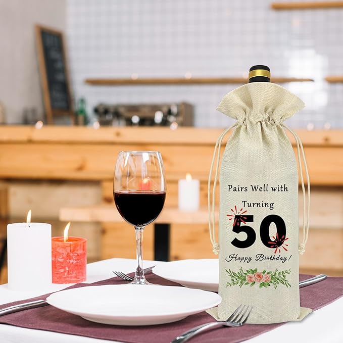 50th Birthday Gift Ideas for Women Men Wine Bag 50 Years Old Birthday Party Decorations Wine Bottle Bag Pairs Well with Turning 50 Happy 50th Fifty Birthday Gift for Dad Mom Husband Wife