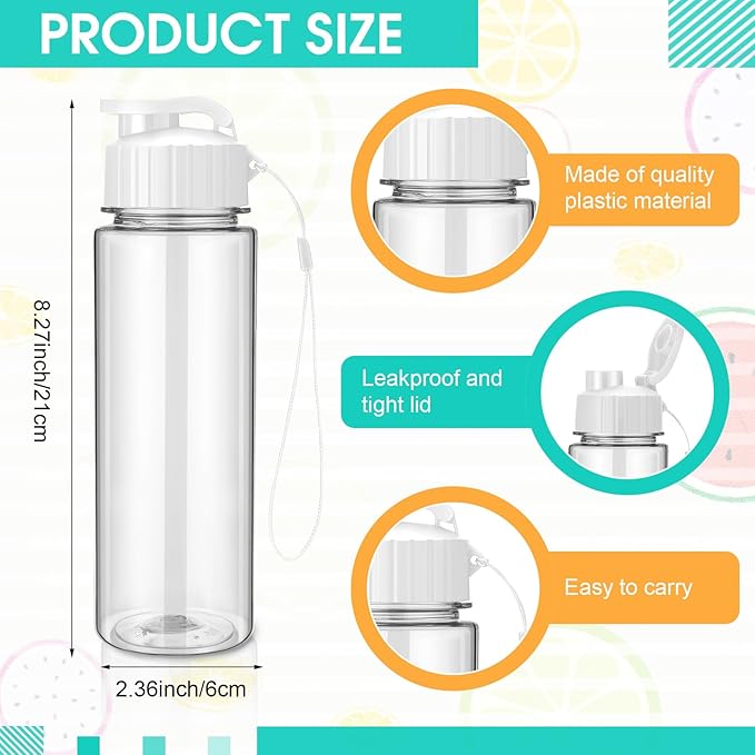 Mifoci 20 Pieces Water Bottle Bulk Plastic Water Bottles Bulk Gym Sports Adults Reusable Large Water Bottles with Leak Proof Flip Top for Party Outdoor(17 oz,White)