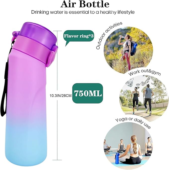 Air Water Bottle,750ML Scent Water Cup with 3 Flavour Pods,Leak Proof Sports Water Cup with Straw Suitable for Outdoor Sports,Gifts From Friends, Birthday Gifts (Gradient Purple + 3pods)