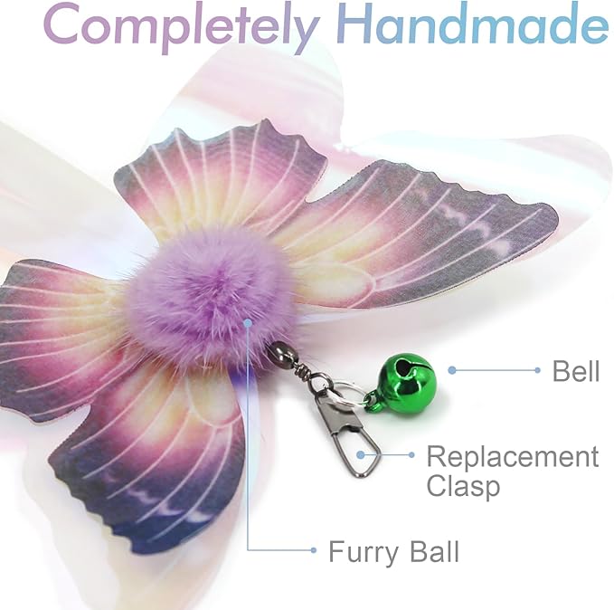 SONGWAY Cat Butterfly Toys Wand - 7 Pieces Cat Toy Set, Retractable Cat Wand with 6 Butterfly Cat Toys Replacement with Bells, Interactive Cat Toys for Indoor Cats Kittens
