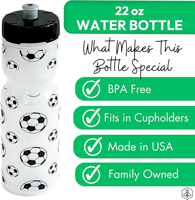 50 Strong Kids Water Bottle | 22 oz. BPA- Free Sports Squeeze Water Bottles with Pull Top Cap |Perfect Water Bottle for School | Reusable & Durable for Boys & Girls | Made in USA (Soccer)