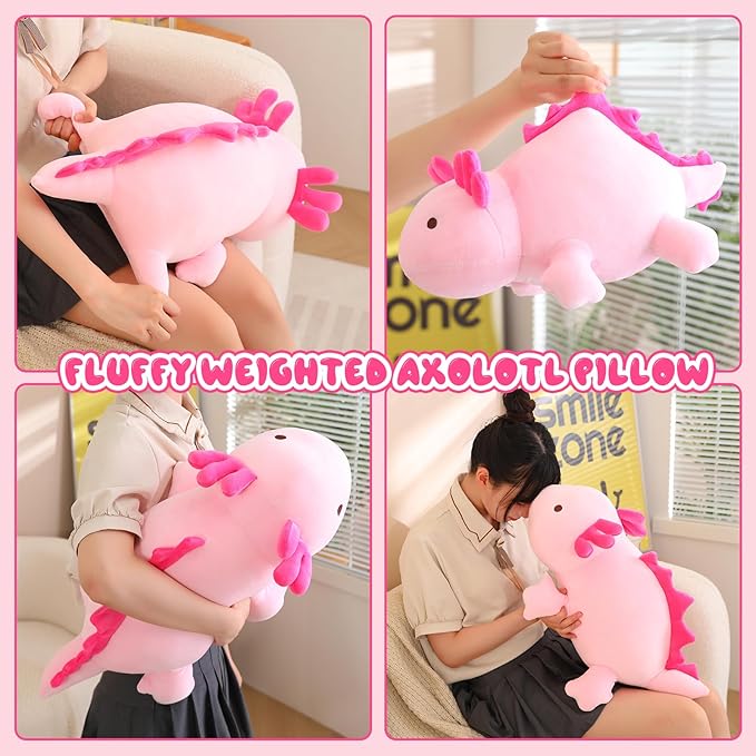 SQEQE Weighted Axolotl Plush Toy, Pink Axolotl Stuffed Animals Cute Plush Pillow, Cute Weighted Stuffed Animals Gifts for Girls & Boys Pink 13.8 Inch, 1.6 Lbs