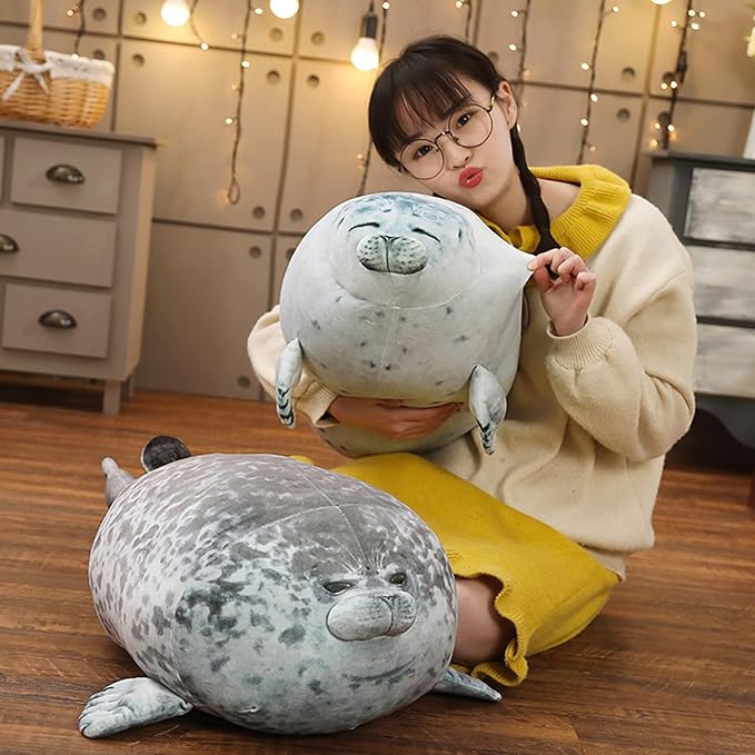 EHOTONG Cute Blob Seal Pillow, Chubby Seal Plush Hug Pillow Soft Stuffed Animal Toy (Gray,24")