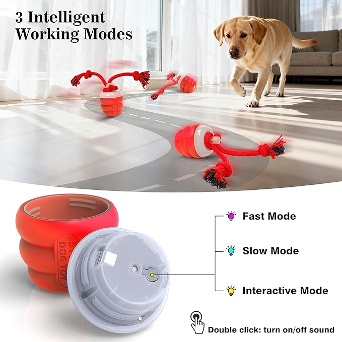 Interactive Dog Toys Balls, Squeaky Dog Toy Active Rolling Ball for Training,Fit for Large/Medium/Small Puppy and Boredom Dogs,Rechargeable Smart Automatic Dog Toys(Red)