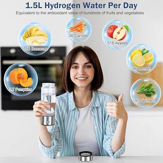 Hydrogen Water Bottle, Rechargeable Hydrogen Water Bottle Generator with SPE PEM Technology, Portable Hydrogen Water Ionizer Machine Improve Water in 3 Mins for Home, Gym,Travel,Gift, Silver