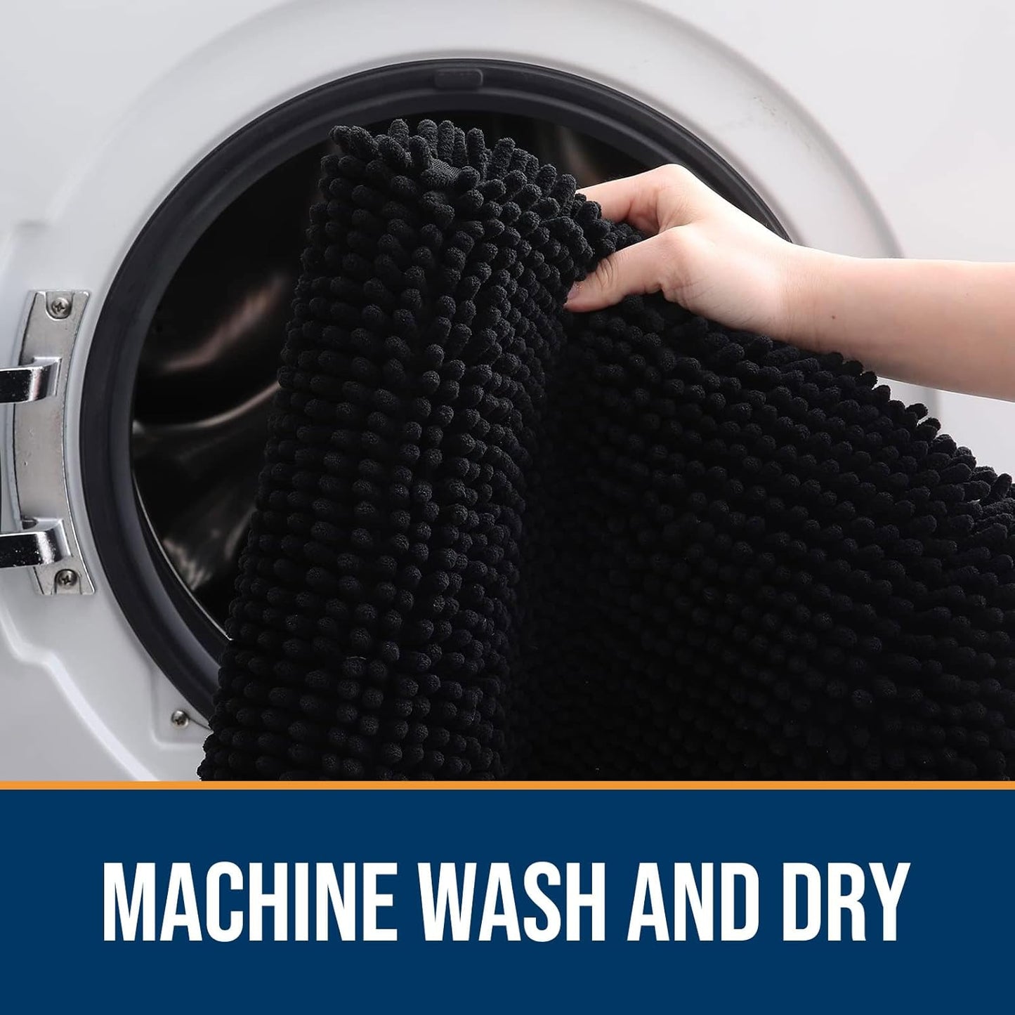 OLANLY Dog Door Mat for Muddy Paws 47x20, Absorbs Moisture and Dirt, Absorbent Non-Slip Washable Doormat, Quick Dry Chenille Mud Mat for Dogs, Entry Indoor Entryway Carpet for Inside Floor, Black