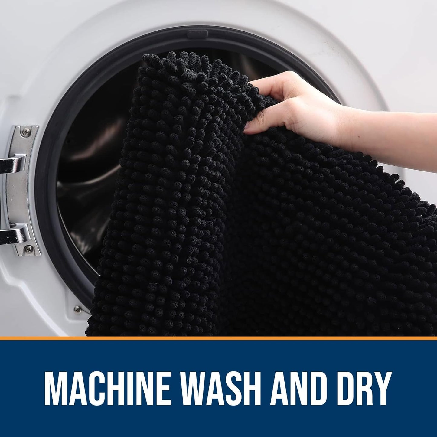 OLANLY Dog Door Mat for Muddy Paws 59x32, Absorbs Moisture and Dirt, Absorbent Non-Slip Washable Doormat, Quick Dry Chenille Mud Mat for Dogs, Entry Indoor Entryway Carpet for Inside Floor, Black