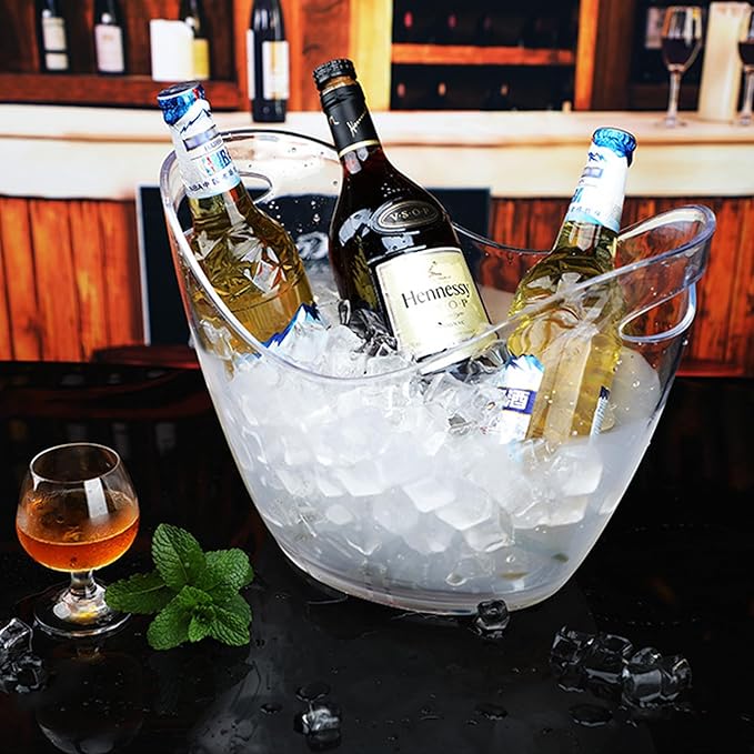 Ice Buckets for Parties, 2 PCS Acrylic Champagne Beverage Tub with 2 Ice Scoops, 4 Liter Clear Wine Buckets Tub for Cocktail Mimosa Bar Beer Drink Bucket for Party (2 x 4L)