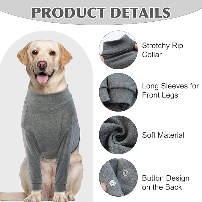 IDOMIK Dog Recovery Suit, Dog Surgery Recovery Suit Front Legs, Comfy Joint Leg Sleeves After Surgery, Elbow Braces Protector for Leg Injuries & Joint Pain, Cone Collar Alternatives,Grey,S