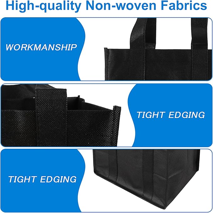 Wine Carrier Tote with 6 Compartments, Non-Woven Wine Travel Bags Wine Shopping Grocery Bag Portable Wine Bottle Gift Bag Carrier Wine Bottle Holder Bag with Carry Handle for Picnic Wine Lover