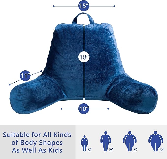 Sasttie Reading Pillow for Sitting in Bed Adult, Velvet Back Pillow for Bed Sitting Up, Backrest Back Support Chair Pillow, College Dorm Essentials for Girls and Boys, Navy