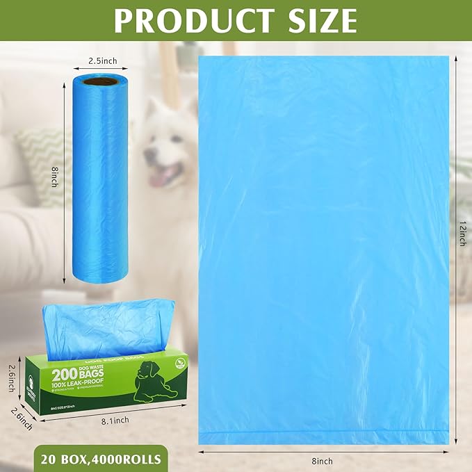 Sherr 20 Boxed Rolls 4000 Counts Dog Poop Bags Bulk Leak Proof Dog Waste Bags Universal Pet Doggy Waste Poop Box for Puppy Pets Outdoor Walking and Travel, 20 Rolls of 200(Blue)
