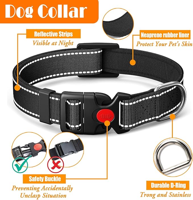 No Pull Dog Harness, Collar & Leash Set | Includes Dog Seat Belt, Collapsible Bowls & Poop Bag Dispenser. Ideal for Training, Walking, Hiking. Fits Small to Large Dogs(Black-S)