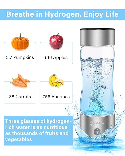 Hydrogen Water Bottle, 2024 Hydrogen Water Bottle Generator with SPE PEM Technology Water Ionizer, Hydrogen Water Machine Improve Water in 3 Minutes for Home, Office, Travel, Daily Drinking(Silver)