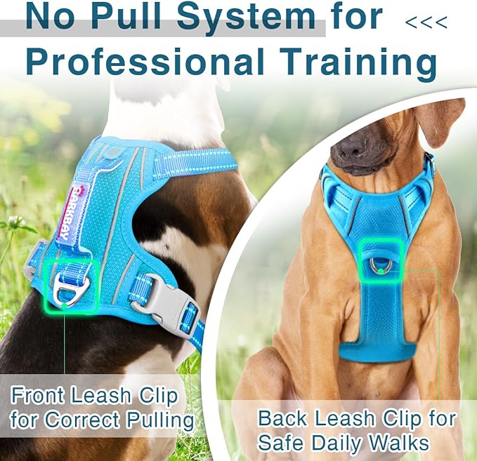 BARKBAY Dog Harness No Pull with ID Tag Pocket - Heavy Duty, Reflective, Easy Control for Large Dogs(Blue,XL)