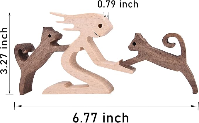 Woman and Cat Statue Wood Figurine Handcraft Kitty Ornament Home Decor Accents