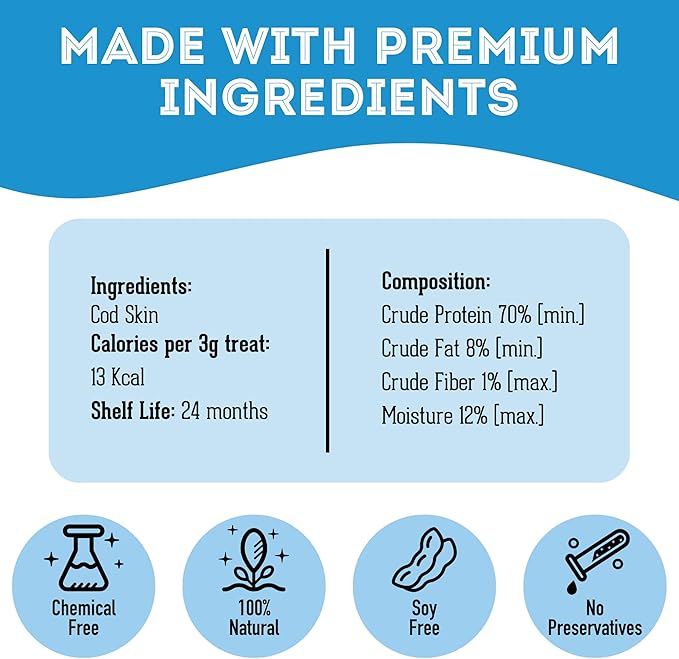 Dehydrated Cod Skin for Dogs & Cats (5.3 oz, Pack of 1) - Dehydrated Single Ingredient Dog Treats - Natural Dog Treats, Grain Free