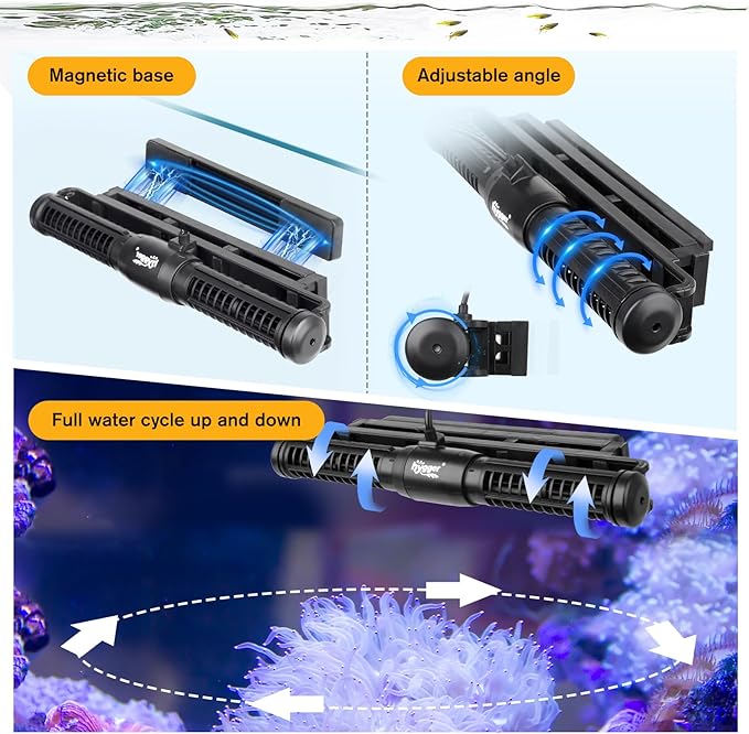 Hygger Aquarium Wave Maker - Adjustable Cross Flow Pump with LED Display Controller, Magnetic DC 24V Powerhead for Freshwater & Marine Reef Aquariums Up to 265 Gallon (25W)
