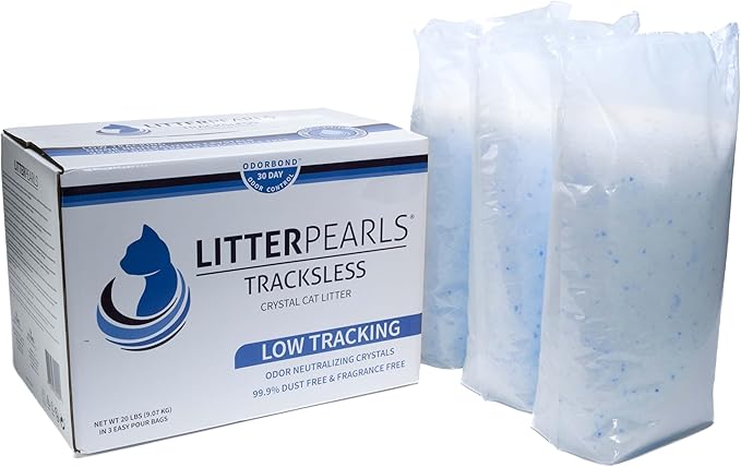 Litter Pearls Tracksless Unscented Non-Clumping Crystal Cat Litter with Odorbond, 20 Pounds