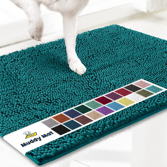 Muddy Mat® AS-SEEN-ON-TV Highly Absorbent Microfiber Door Mat and Pet Rug, Non Slip Thick Washable Area and Bath Mat Soft Chenille for Kitchen Bathroom Bedroom Indoor and Outdoor - Teal 24" x 120"