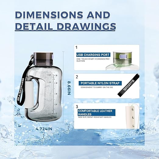 Hydrogen Water Bottle,57OZ/1.5L Large Capacity Portable Hydrogen Water Bottle Generator,Hydrogen Water Generator with SPE/PEM Technology (Color : Pink)