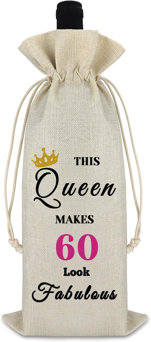 60th Birthday Gift 60 Year Old Birthday Gift for Women Drawstring Wine Bag Turning Sixty Year Old Birthday Gift 60th Milestone Christmas New Year Gift Reusable Wine Wrap Bag for Grandma Mom