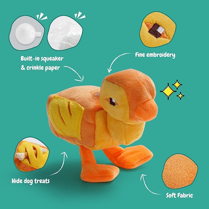 5 PC Small Medium Dog Toys, Cute Soft Squeaky Crinkle Plush Stuffed Durable Plush Dog Chew Toy to Keep Them Busy Cognitive Stimuting Puppy Toys for Boredom, Square Pixel World Style