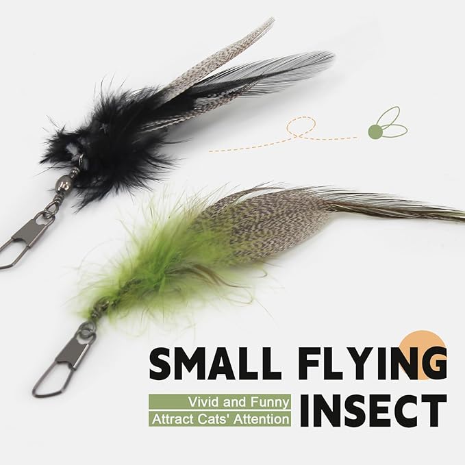 SONGWAY Cat Feather Toy Refills - 12 Pieces Insect Cat Toys with Feather, Teaser Wand Replacement, Interactive Toys for Indoor Cats