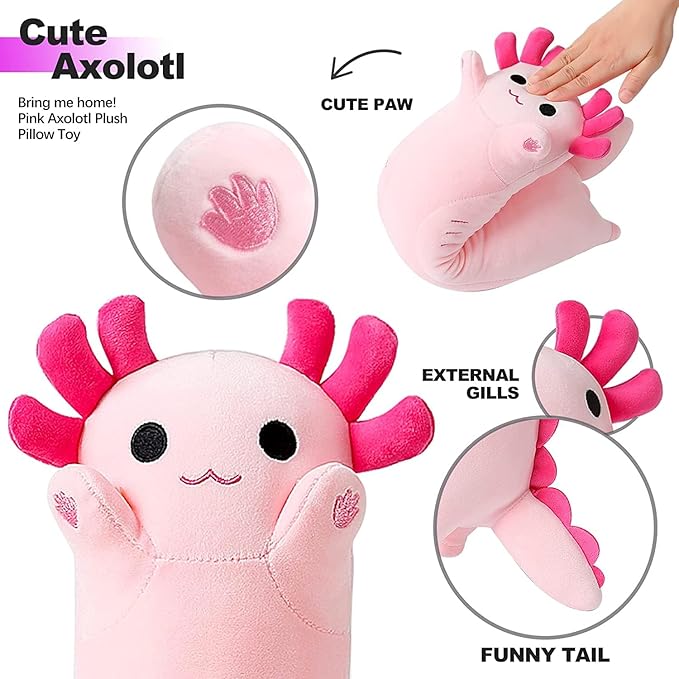 PEACH CAT Pink Axolotl Plush Pillow Toy Cute Axolotl Stuffed Animal for Girls and Boys 34"