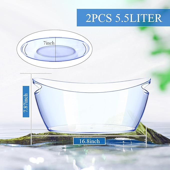 Ice Bucket 2 PCS,Acrylic Ice Buckets for Parties, Mimosa Bar Supplies Beverage Tub and Scoops for Champagne Beer Sparkling Wine Cocktails（5.5L）Extra Large Model (Blue)