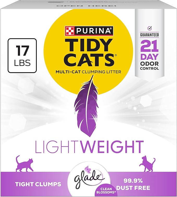 Purina Tidy Cats LightWeight With Glade Clean Blossoms Multi-Cat, Clumping, Low Dust, Scented Cat litter - 17 lb. Box