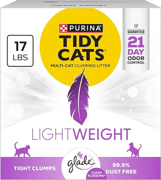 Purina Tidy Cats LightWeight With Glade Clean Blossoms Multi-Cat, Clumping, Low Dust, Scented Cat litter - 17 lb. Box