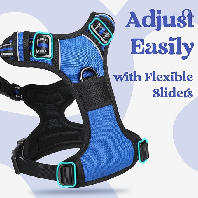 rabbitgoo Dog Harness for Large, No Pull Pet Harness with 3 Buckles, Adjustable Soft Padded Vest with Control Handle, Walking Reflective Pet Vest for Large Dogs, Blue, L