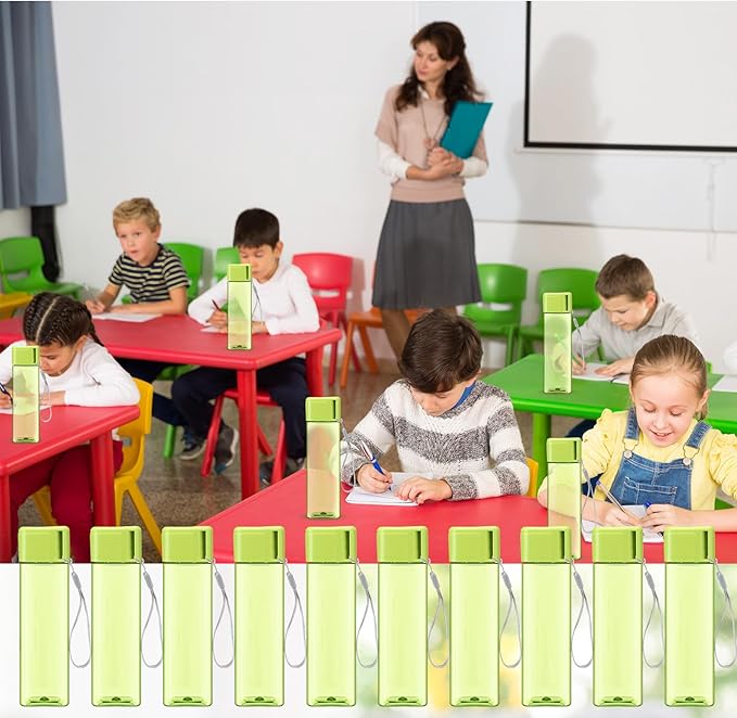 Mifoci 20 Pieces Water Bottle Bulk 17 oz Plastic Water Bottles Bulk Gym Sports Adults Reusable Large Water Bottles for Outdoor Fitness(Green,Rectangle)