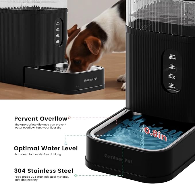 Gardner Pet Automatic Dog Water Dispenser Gravity Waterer with Stainless Steel Bowl Water Dispenser 8.5L Large Capacity Water Feeder for Dogs Cats Pets, BPA-Free Noise-Free (Black, 8.5L)