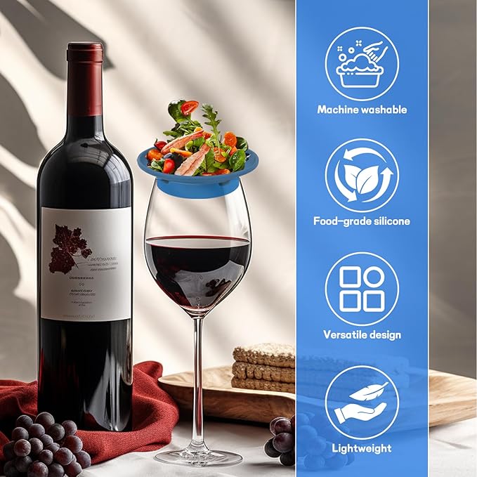 4 Pack Wine Glass Charcuterie Topper, Mini Charcuterie Boards for Wine Glass, Charcuterie Wine Glass Topper, Reusable Wine Glass Topper Coasters Plate for Family Gatherings and parties(Blue)