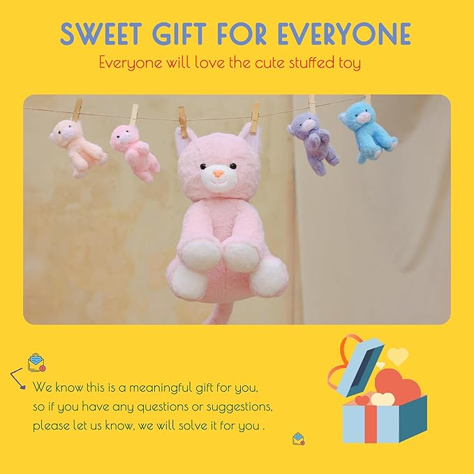 5 Pieces Cat Stuffed Animals for Girls, 1 Mommy Cat with 4 Babies, Soft Plush Cat Toy Set for Kids 3-9, Gifts for Christmas, Birthday, Children's Day, Valentine's