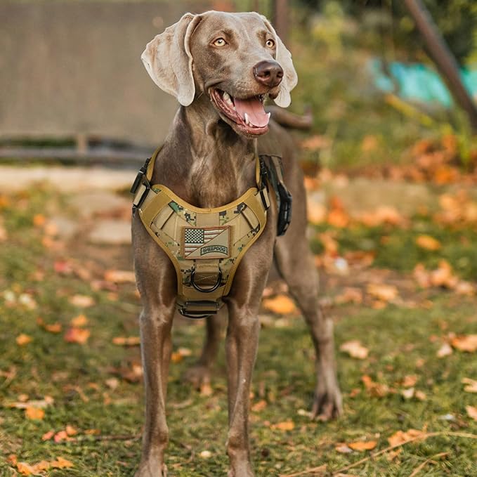 rabbitgoo Tactical Dog Harness for Large, Heavy Duty Pet Harness with Handle, No-Pull Service Vest Large Breed, Adjustable Military Dog Vest for Training Hunting Walking, Brown Camo, XL