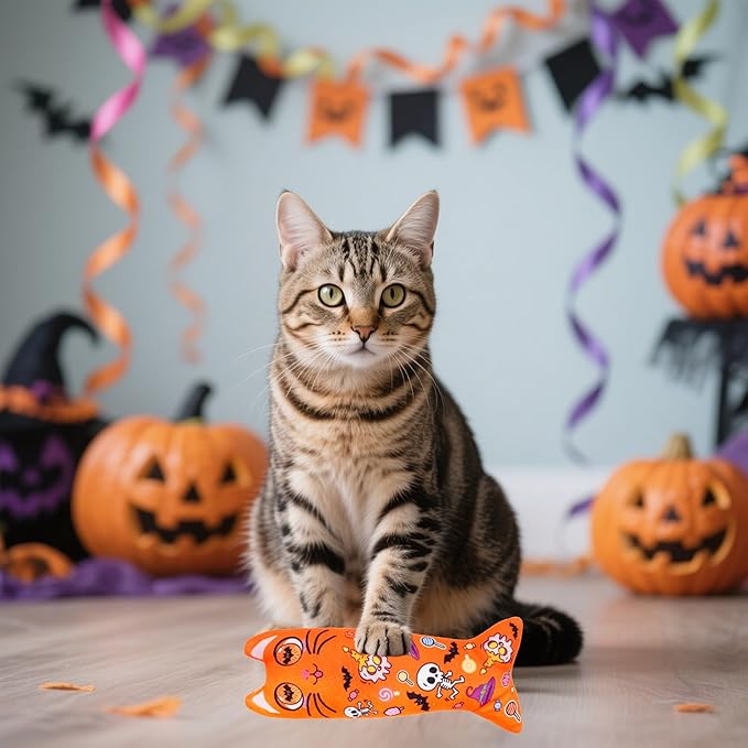 Halloween Catnip Toys for Adult Cats Large Indoor Cat Plush Toys with Crinkle Kitten Kicker Chew Toy 6 Pcs
