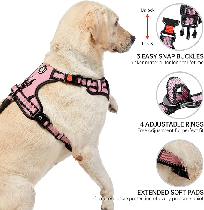 NESTROAD No Pull Dog Harness,Adjustable Oxford Dog Vest Harness with Leash,Reflective No-Choke Pet Harness with Easy Control Soft Handle for Small Dogs(X-Small,Pink)