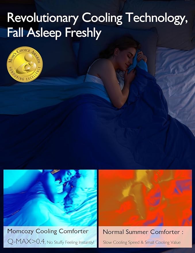 Momcozy Life CoolMurm Cooling Comforter for Hot Sleepers, King/Cali King 106"x90" Hot Flashes Cooling Blanket, All-Season Lightweight Soft Breathable Cooling Quilt Duvet, Cool All Night, Midnight Blue