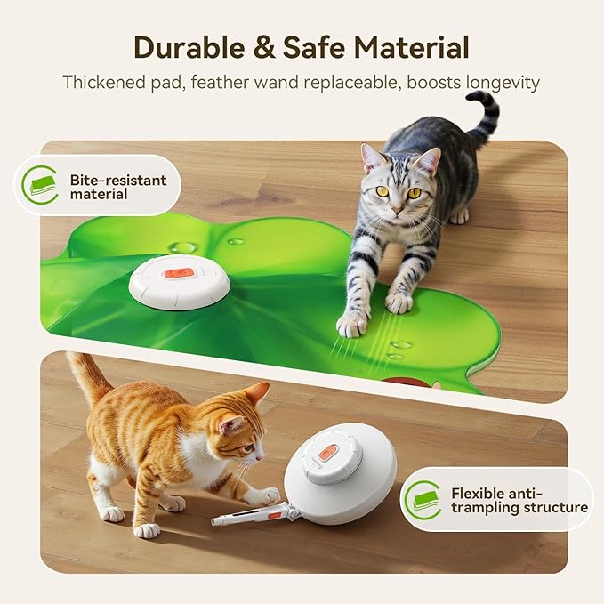 Rechargeable Cat Toys, 2 in 1 Hide and Seek Game Interactive Cat Toy, Movable LED Red Dot, Moving Concealed Feathers, Durable Exercise Toys for Indoor Cats, Bored Adult Cats Wand Toy