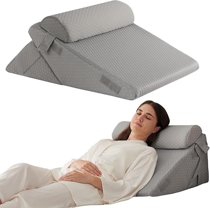 3PCS Orthopedic Bed Wedge Pillow Set for Sleeping, Wedge Pillow for Back Pain Relief, 10-in-1 Adjustable Bed Wedge Pillow Post Surgery, Triangle Pillow for Acid Reflux Snoring Gerd, Grey