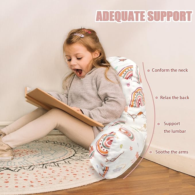 Judetye Reading Pillow for Kids, Back Rest Pillow for Sitting in Bed, Arm Pillow for Sofa and Floor, Lightweight and Machine Washable, Rainbow