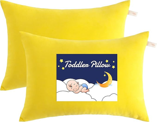 NTBAY Toddler Pillows, Down Alternative 13"x18" Pillows, Machine Washable - Soft and Breathable Travel Small Pillows for Sleeping, Ideal for Daycare, Crib, Cot, Yellow
