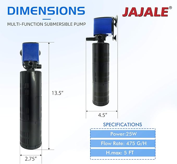 Water Pump 475 GPH 3-in-1 Submersible Internal Filter Aquarium Powerhead Water Pump Ultra Quiet for Aquarium,Fish Tank-3 Pack