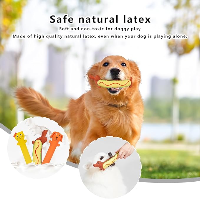 3 Pcs Original Squeaky Latex Dog Toy for Small Medium Large Breeds, Rubber Bite Force Pet Toys for Cat Puppy Animal, Safe and Easy to Clean 9-11 inch