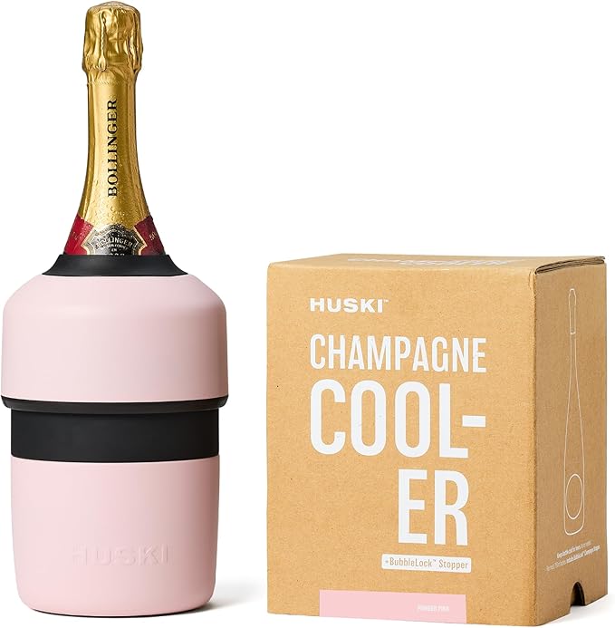 Huski Champagne Chiller | NEW | Award-Winning Iceless Design with Detachable Bottle Stopper | Keeps Wine Cold up to 6 Hours | Fits most 750ml Champagne, Prosecco & Sparkling Wine Bottles (Powder Pink)